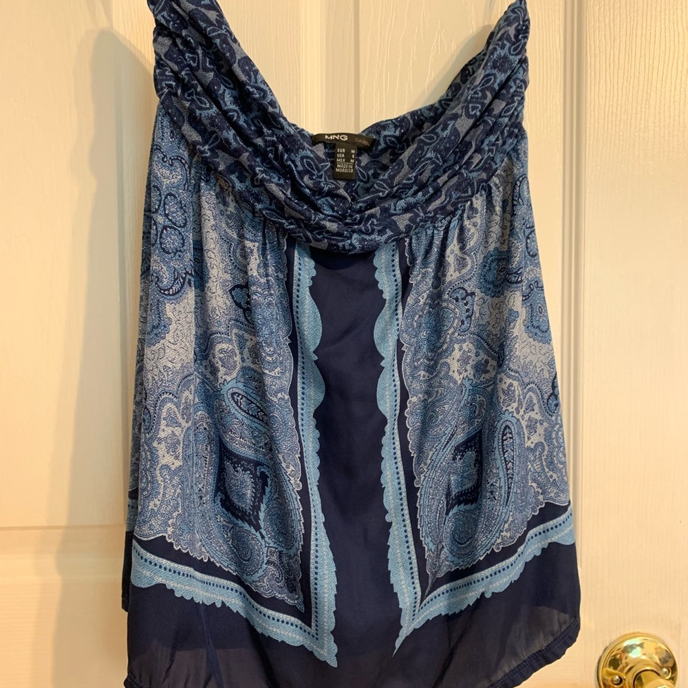MNG Blue Floral Paisley Halter Blouse